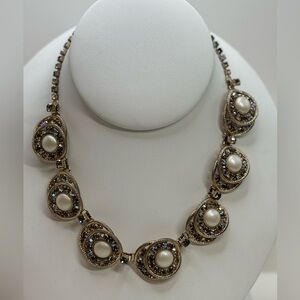 Hobe Vtg faux Pearl and AB crystal Necklace